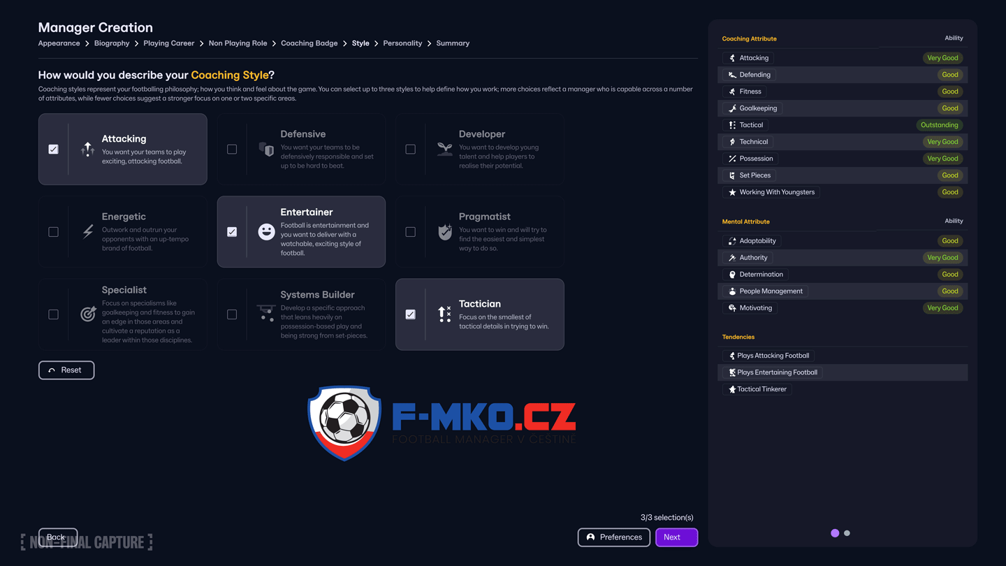 Určení vašeho stylu a osobnosti Football Manager 2026 CZ by FMKO.CZ