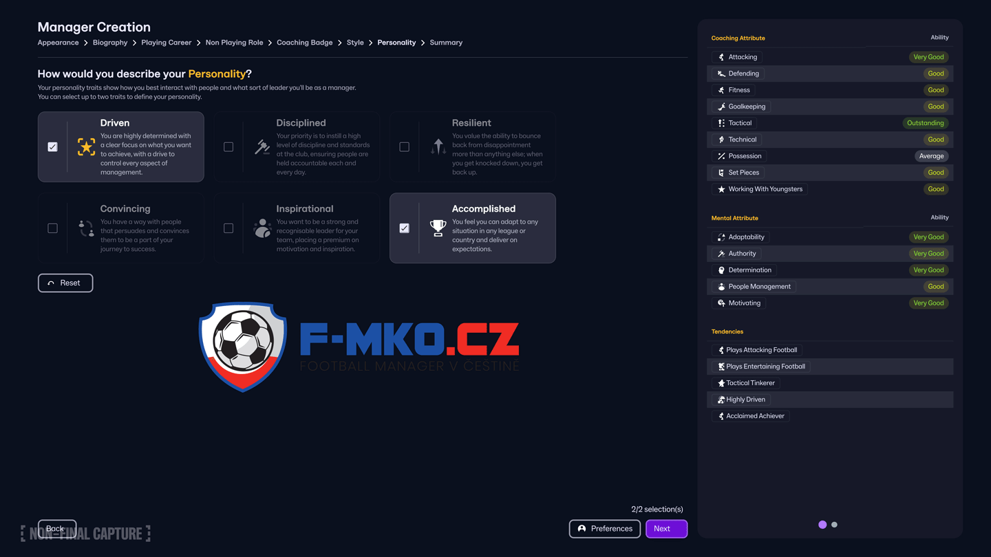 Osobností a povahové rysy Football Manager 2026 PC CZ by FMKO.CZ