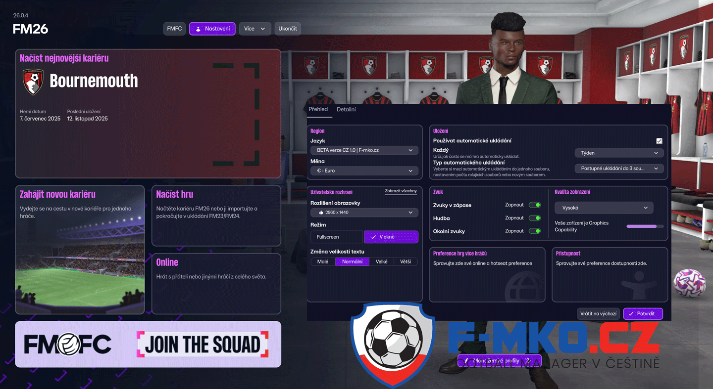 Právě jsme uvolnili BETA verzi češtiny 1.0 pro Football Manager 2026 | F-MKO.CZ