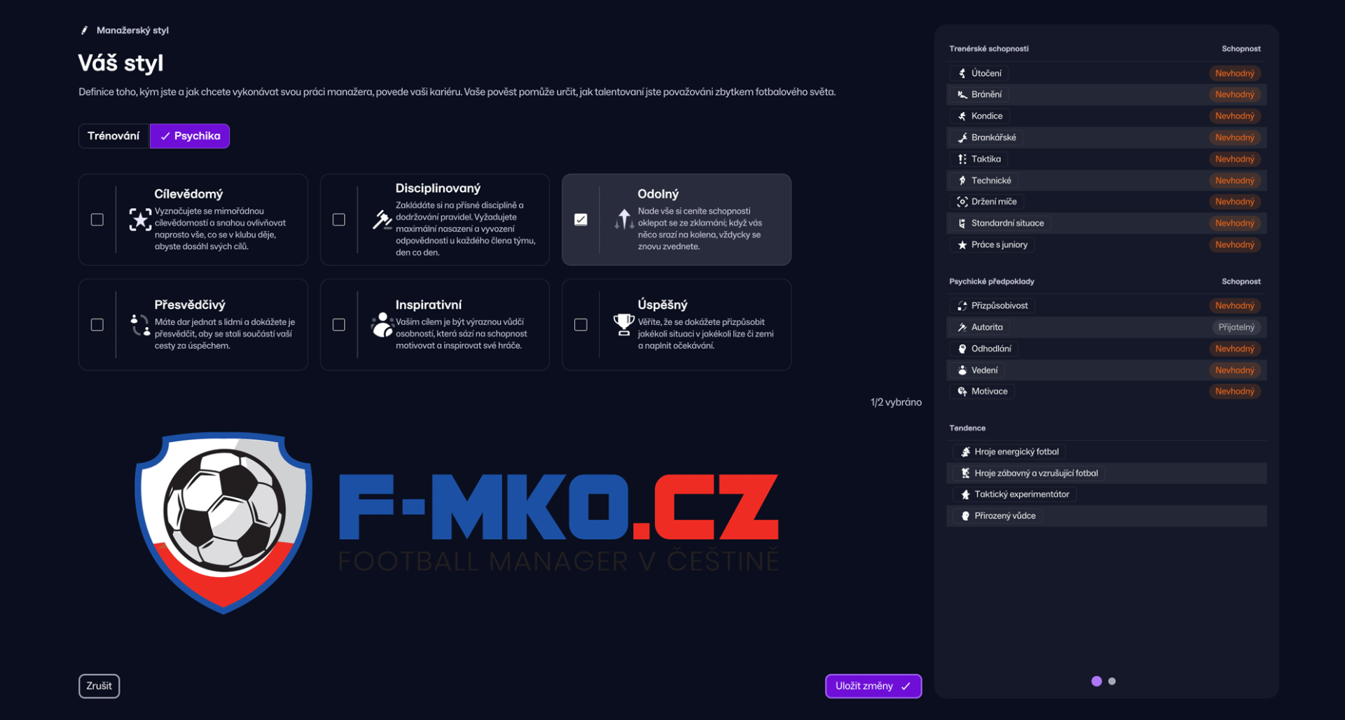 Profil manažera (manažerky) ve football manageru 2026 cz F-mko.cz