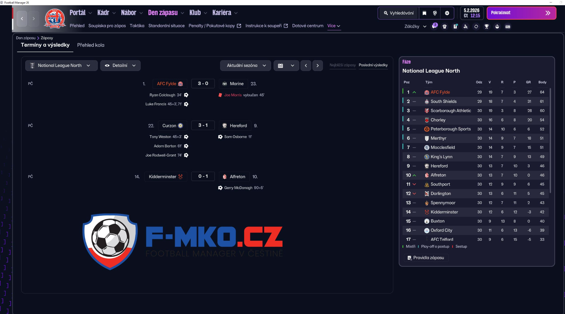 Prepracovana stranka s rozpisem zapasu a vysledky na celou obrazovku-FMKO-CZ