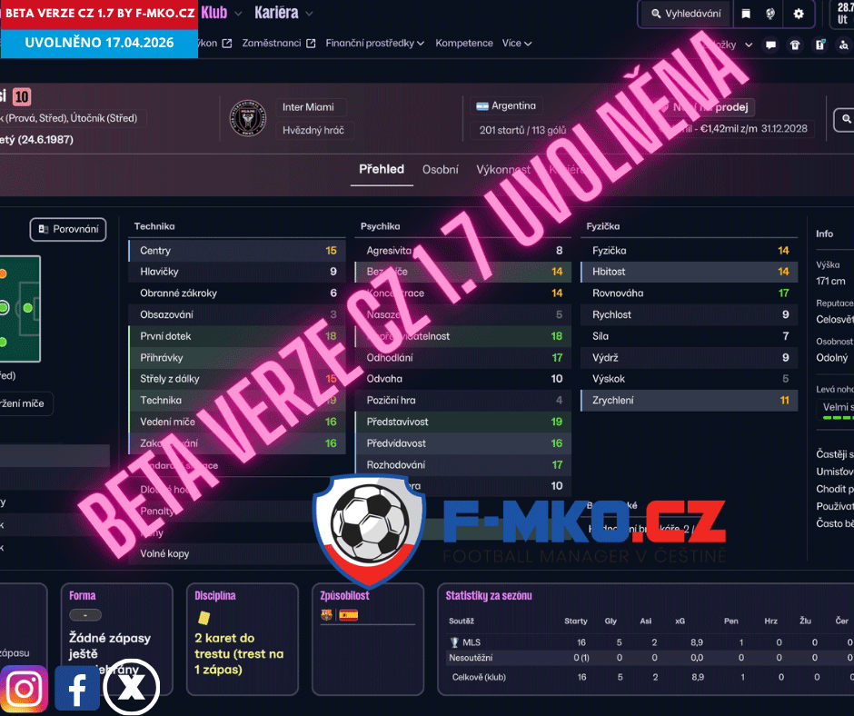 🇨🇿 BETA verze češtiny 1.6 pro Football Manager 2026 je venku | F-MKO.CZ