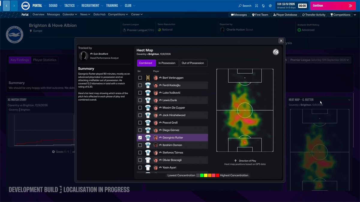 Teplotní mapa hráče ve Football Manageru 2027
