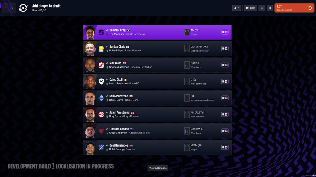 Football Manager 2027 Shuffle Draft: seznam hráčů vybraných ostatními manažery v kole draftu